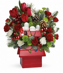 Snoopy's Merry Doghouse Arrangement from Clifford's where roses are our specialty